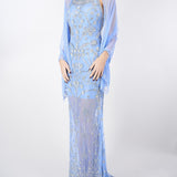 Abito lungo in tulle con ricamo pietre