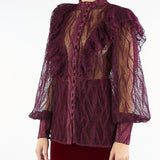 Camicia Bordeaux in pizzo con rouches ACT15175CA0602 85 ACTUALEE 