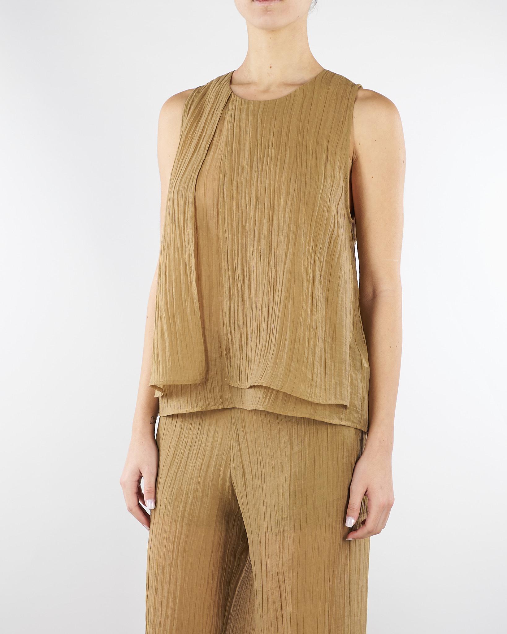 Top Tabacco smanicato in voile unito stropicciato TO0201460238 024 SEVENTY 