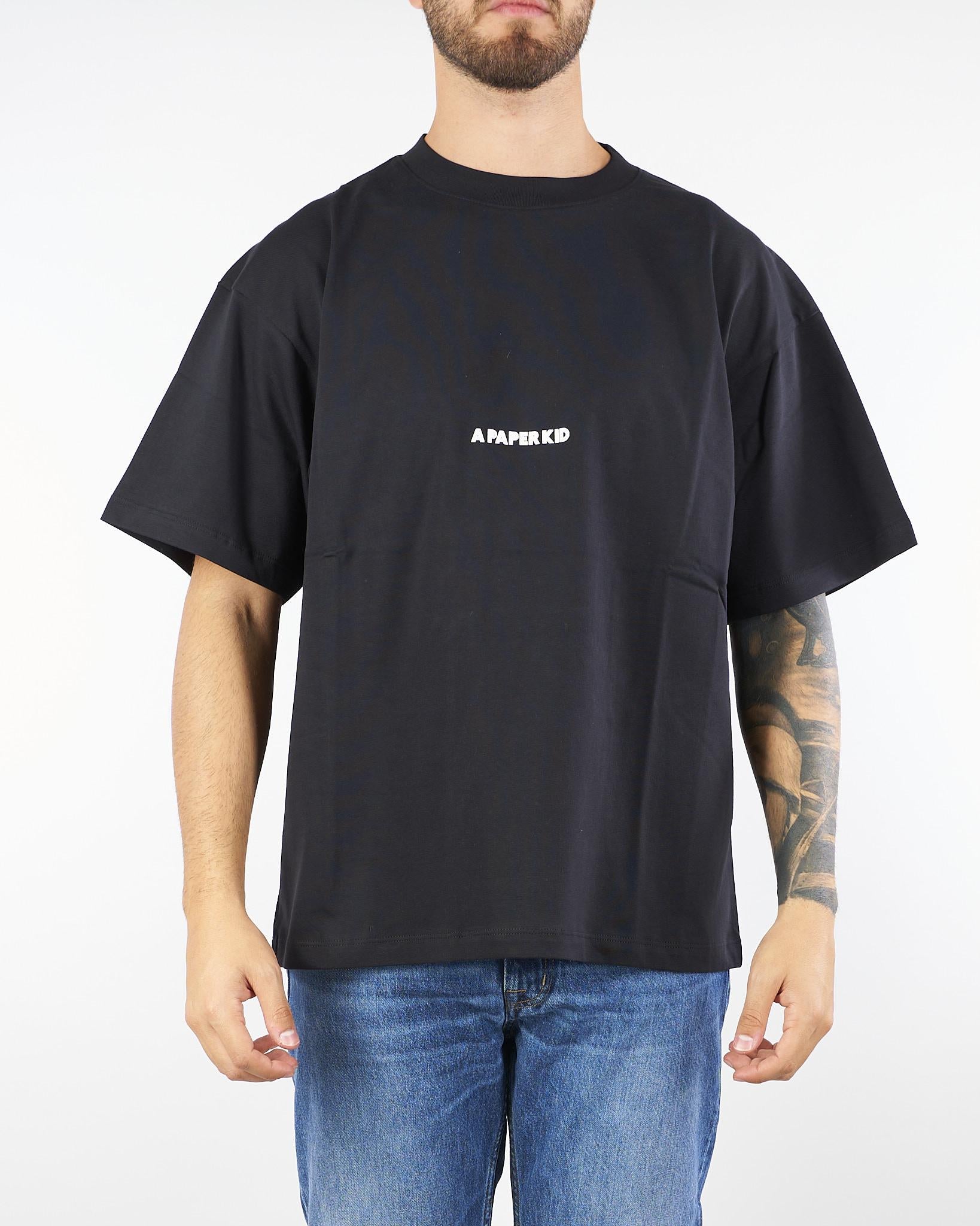 T-shirt Nero Oversize con stampa logo F5PKUATH177 110 A PAPER KID 
