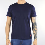 T-shirt Blu con stampa logo al fondo