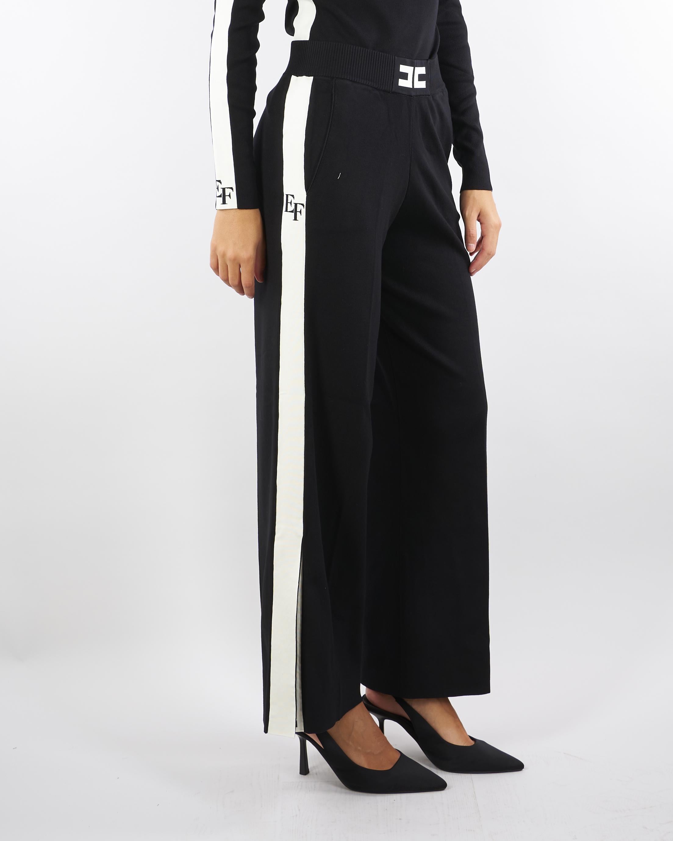 Pantaloni Nero-Milk in viscosa con bande lucide KP69S56E2 EF3 ELISABETTA FRANCHI 