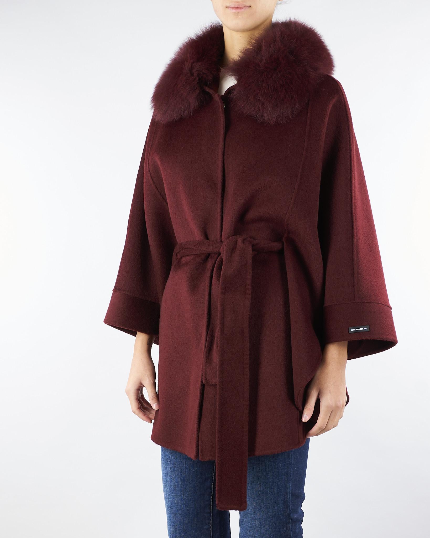 Cappotto Bordeaux in pura lana e cashmere con inserti in vera pelliccia AL407 85 ATELIER LEGORA 