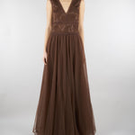 Abito lungo Marrone in tulle con ricami in pizzo D48EQ071ER4 MFB24 ERMANNO BY ERMANNO SCERVINO 