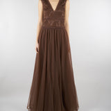 Abito lungo Marrone in tulle con ricami in pizzo D48EQ071ER4 MFB24 ERMANNO BY ERMANNO SCERVINO 