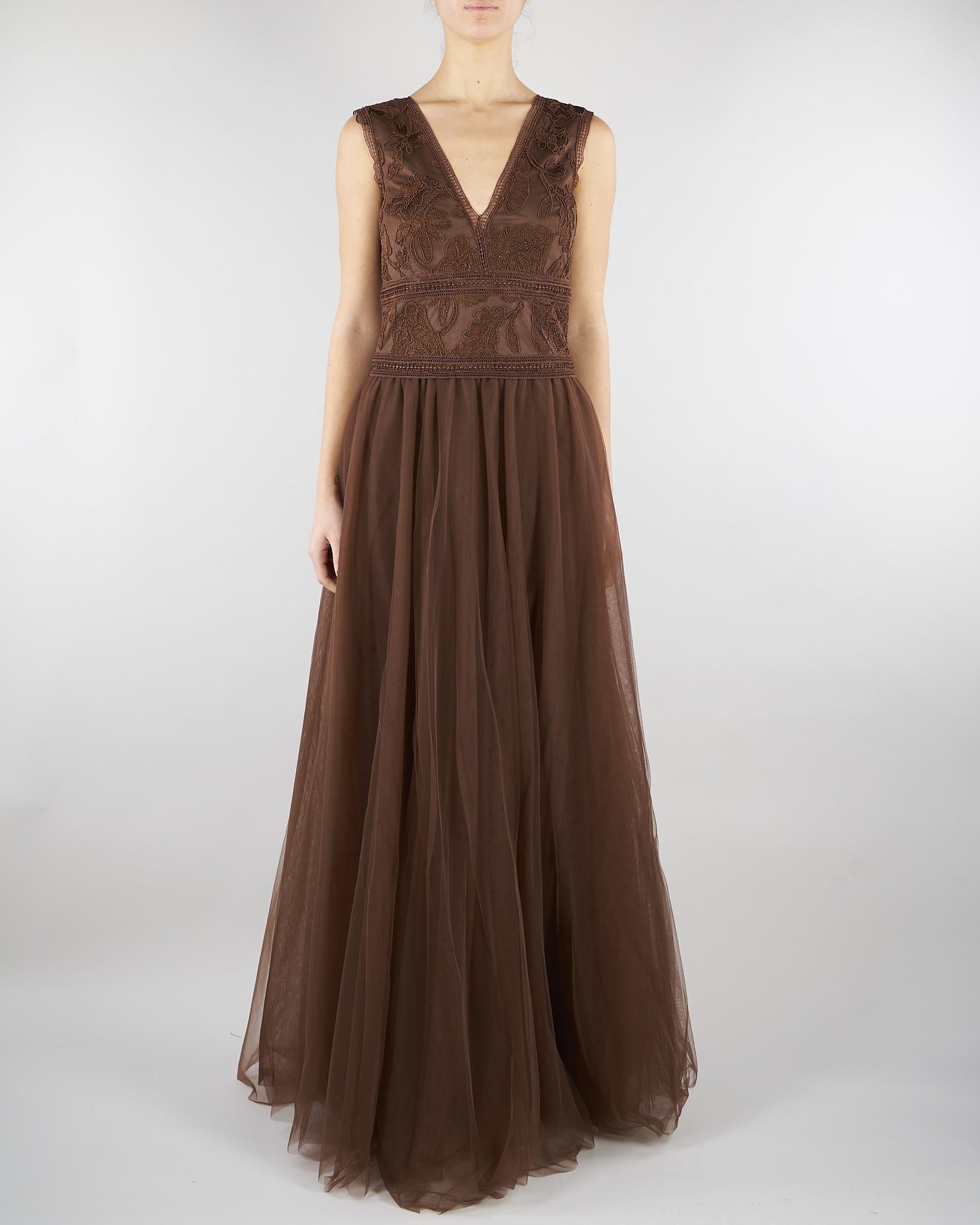 Abito lungo Marrone in tulle con ricami in pizzo D48EQ071ER4 MFB24 ERMANNO BY ERMANNO SCERVINO 