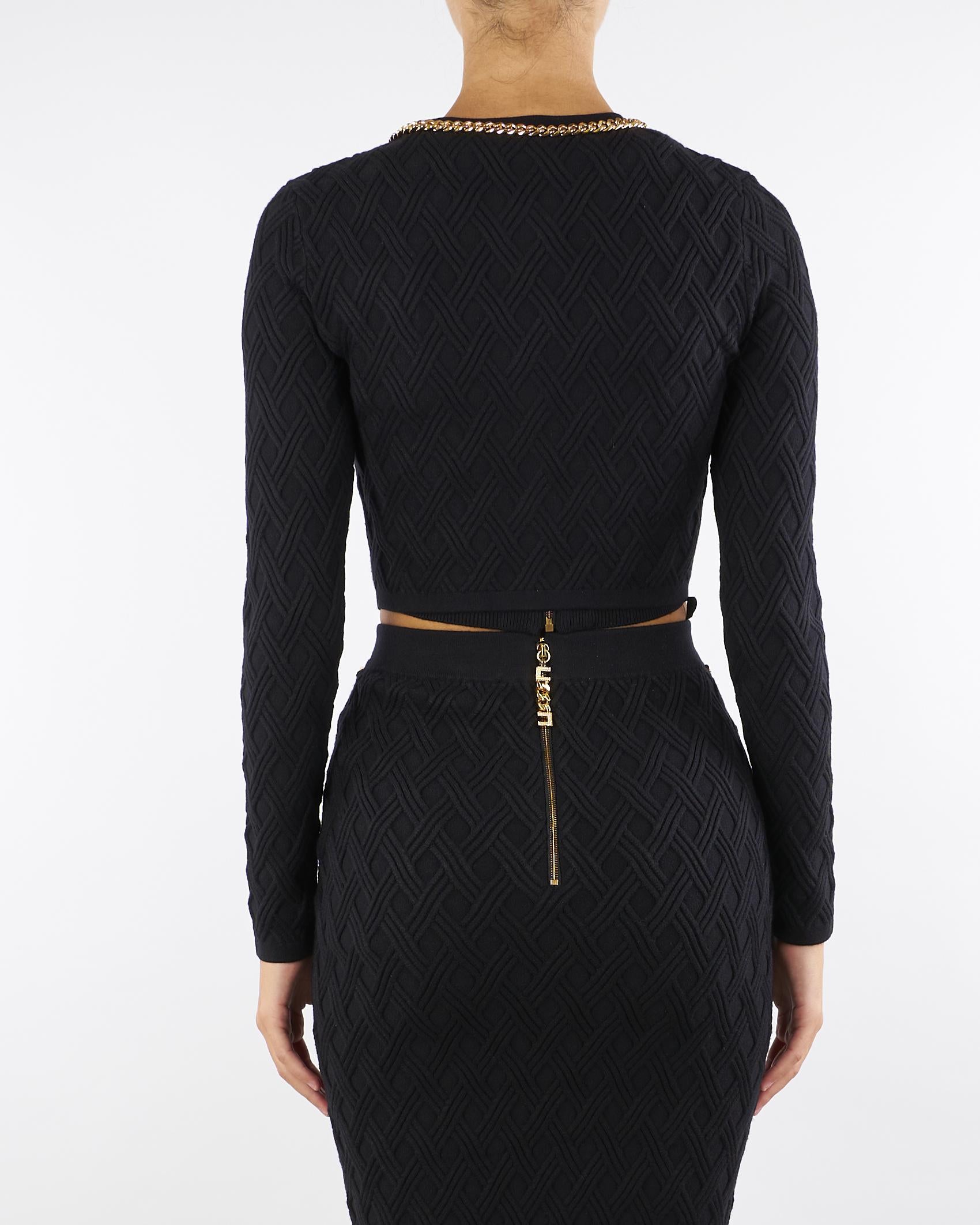 Cardigan Nero in maglia a rombi con dettaglio gioiello MK29B56E2 110 ELISABETTA FRANCHI 