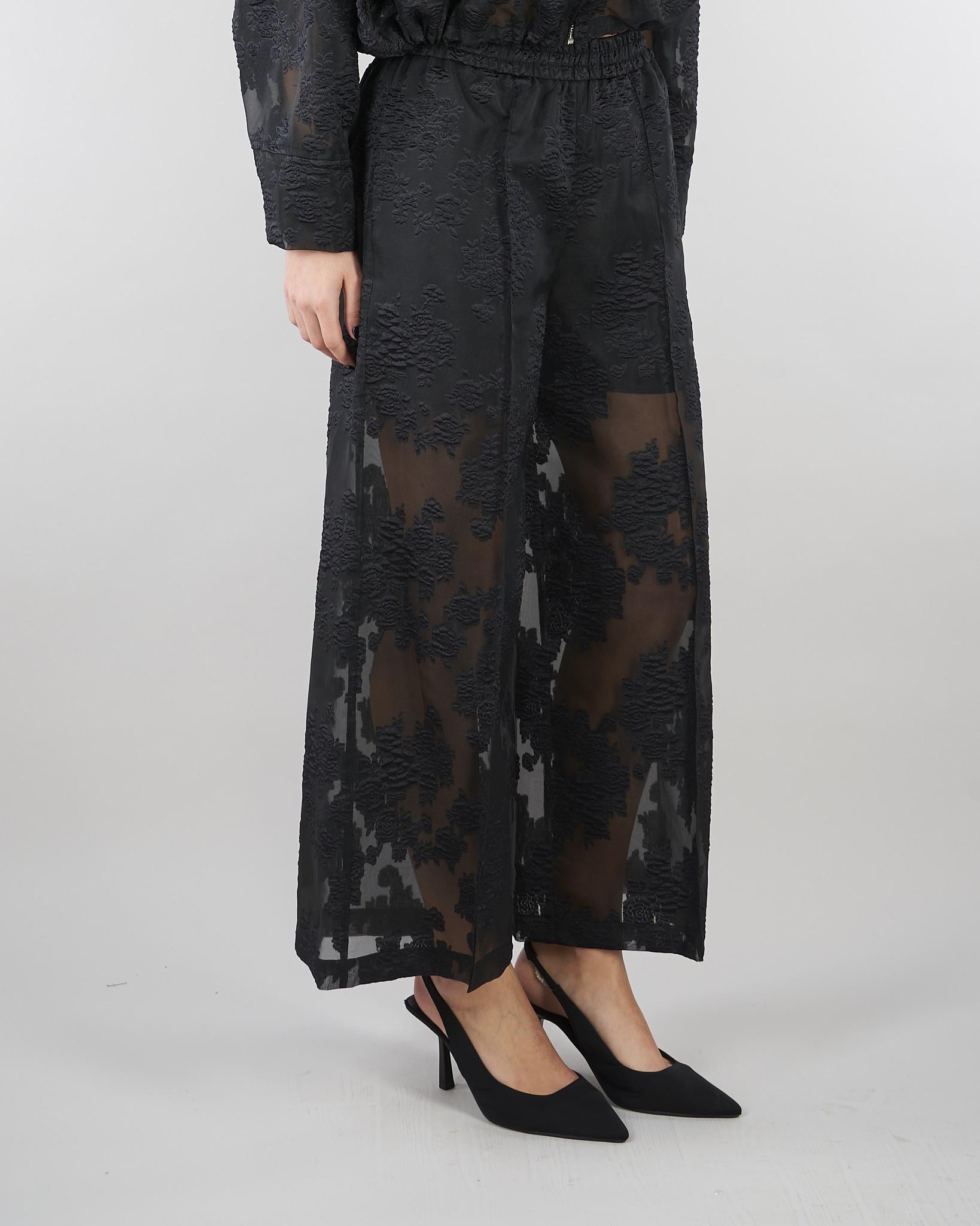 Pantalone Nero con ricami M6ER04 100 MEIMEIJ 