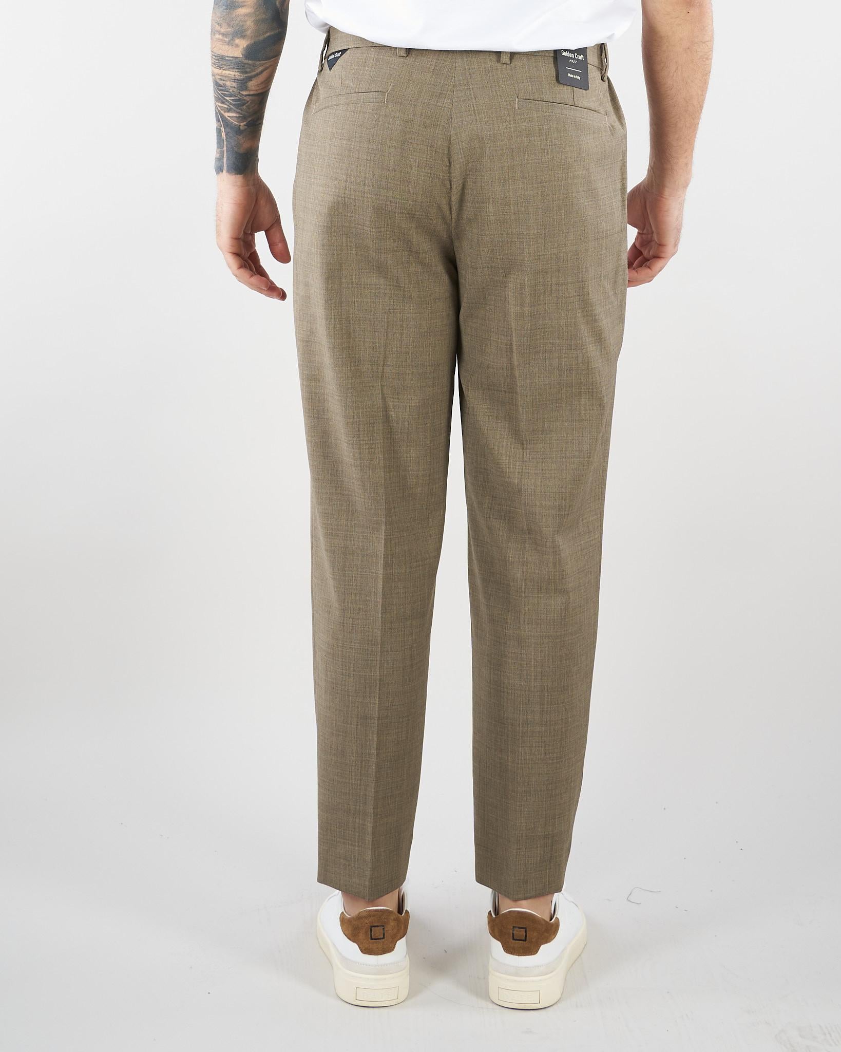 Pantalone Robin Tortora in fresco lana con pences. GC1PSS266900 A029 GOLDEN CRAFT 