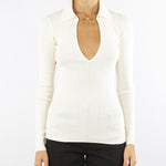 Maglia Milk a costine con dettagli à jour MK09B56E2 DZ9 ELISABETTA FRANCHI 