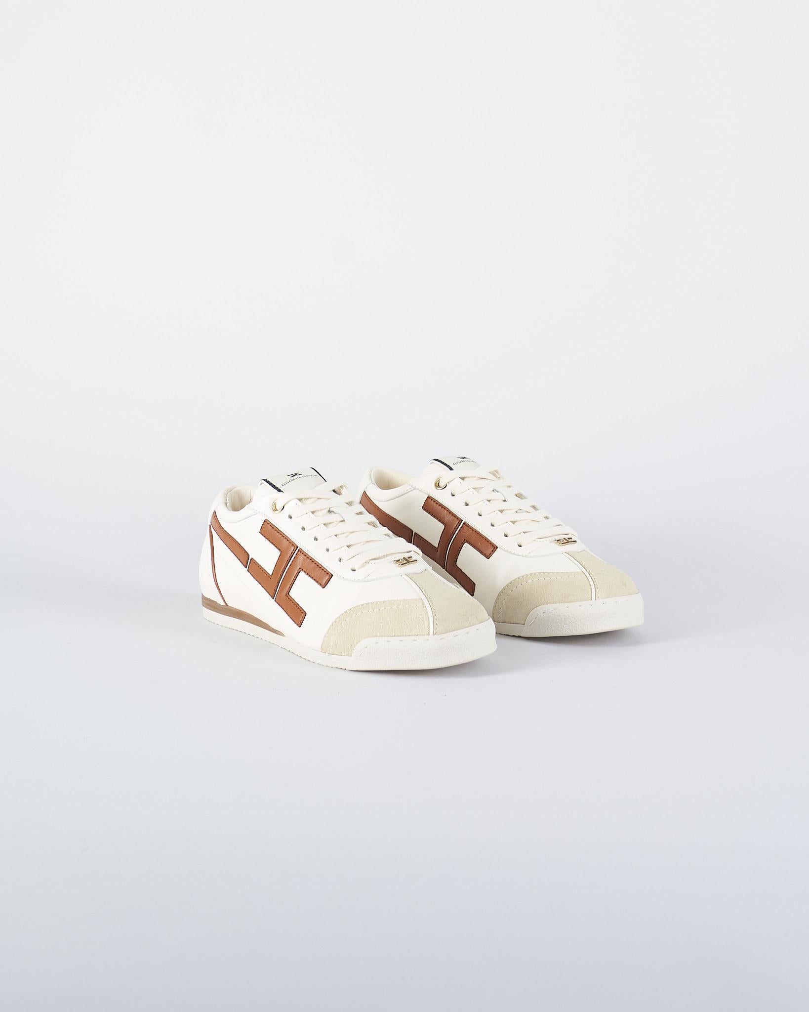 Sneaker Milk-Cognac in pelle con dettaglio logo SA82G56E2 EL3 ELISABETTA FRANCHI 