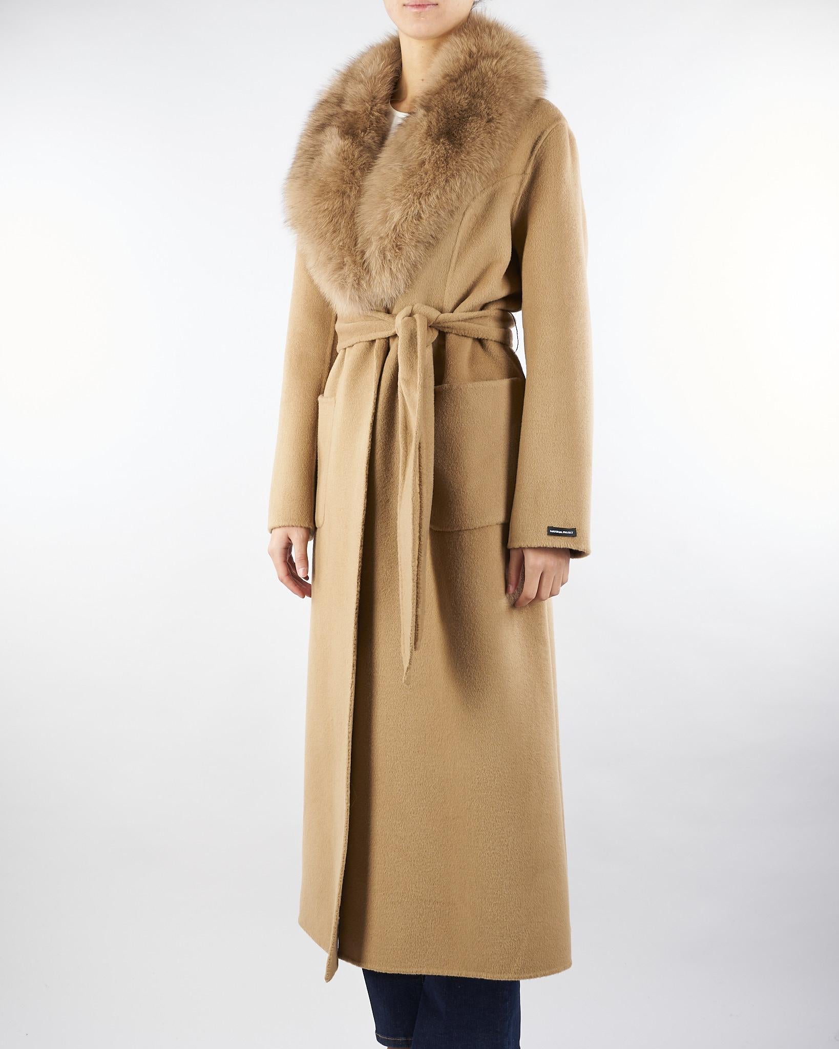 Cappotto Cammello in pura lana e cashmere con inserti in vera pelliccia AL409 47 ATELIER LEGORA 