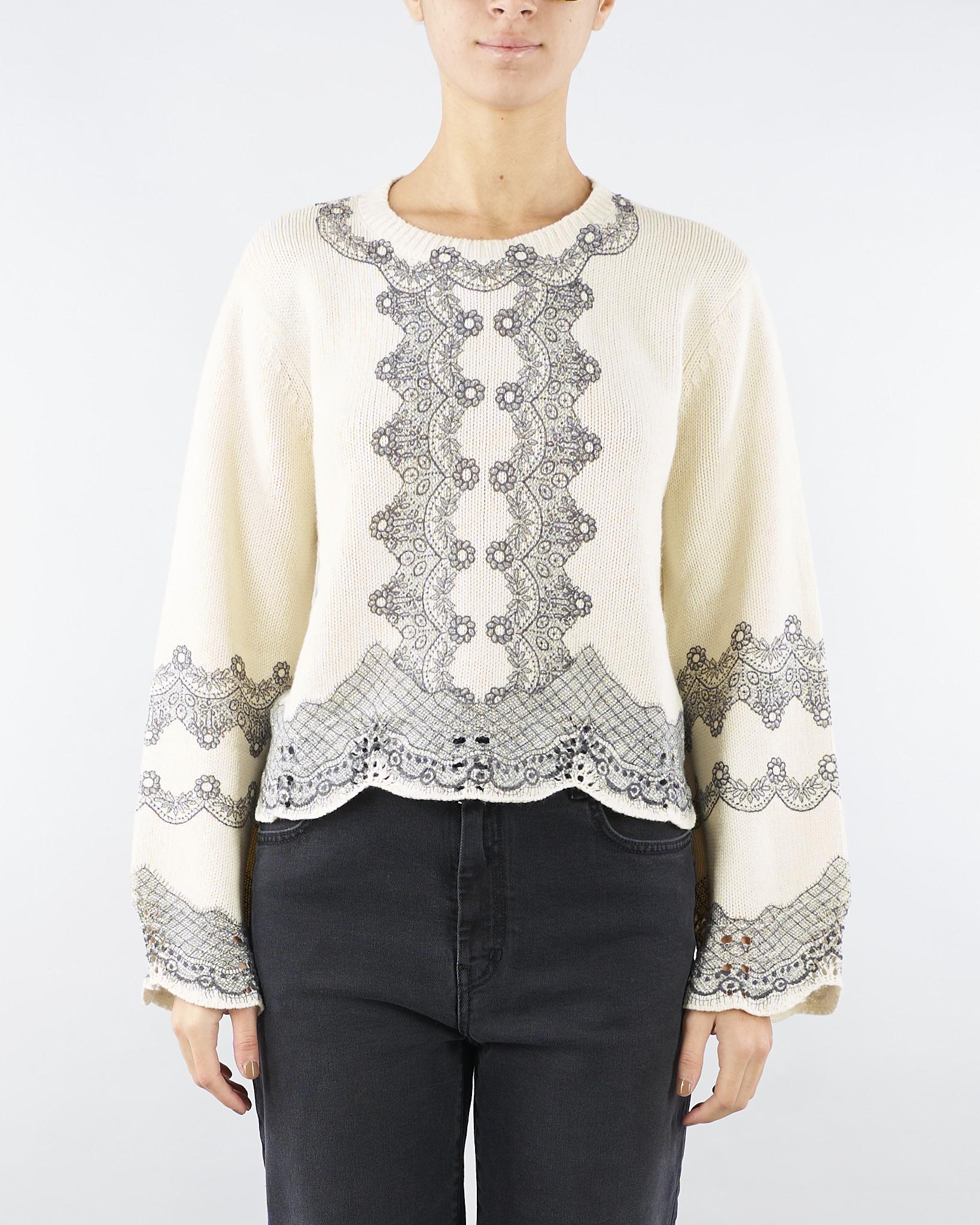 Maglia Panna-Nero in misto lana con stampa piazzata TT3480 13040 TWIN SET 