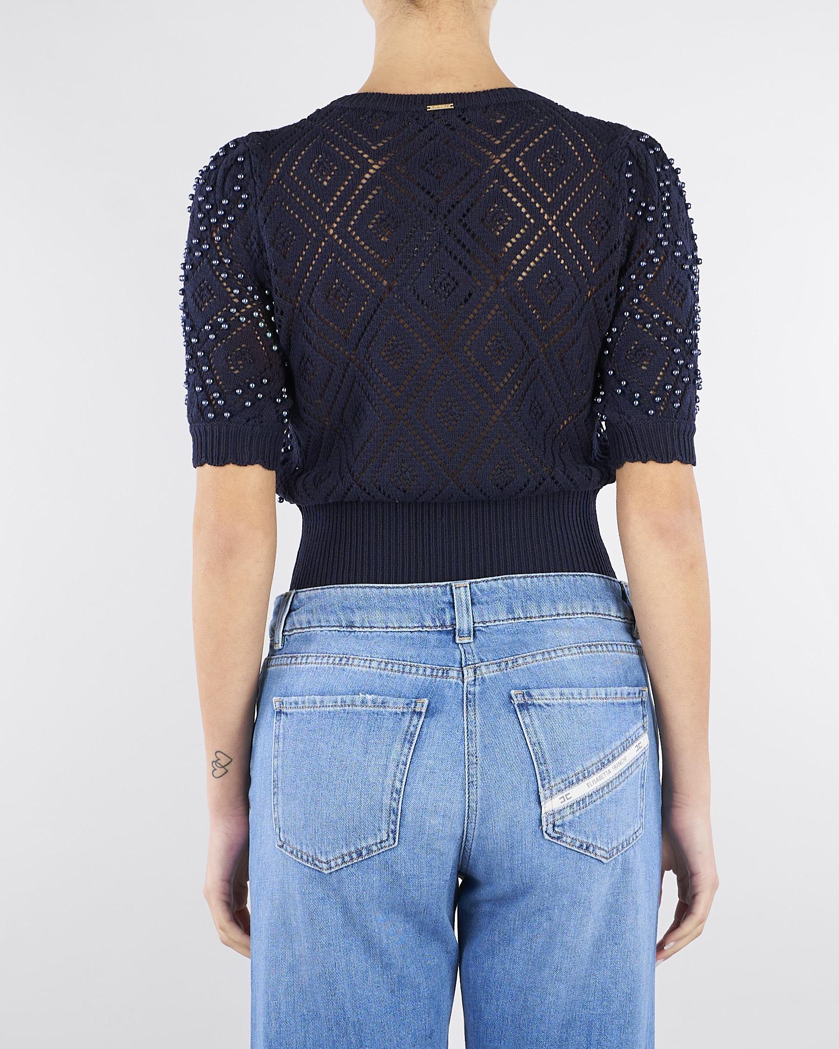 Maglia jacquard Blu con perle all over TP3201 13172 TWIN SET 