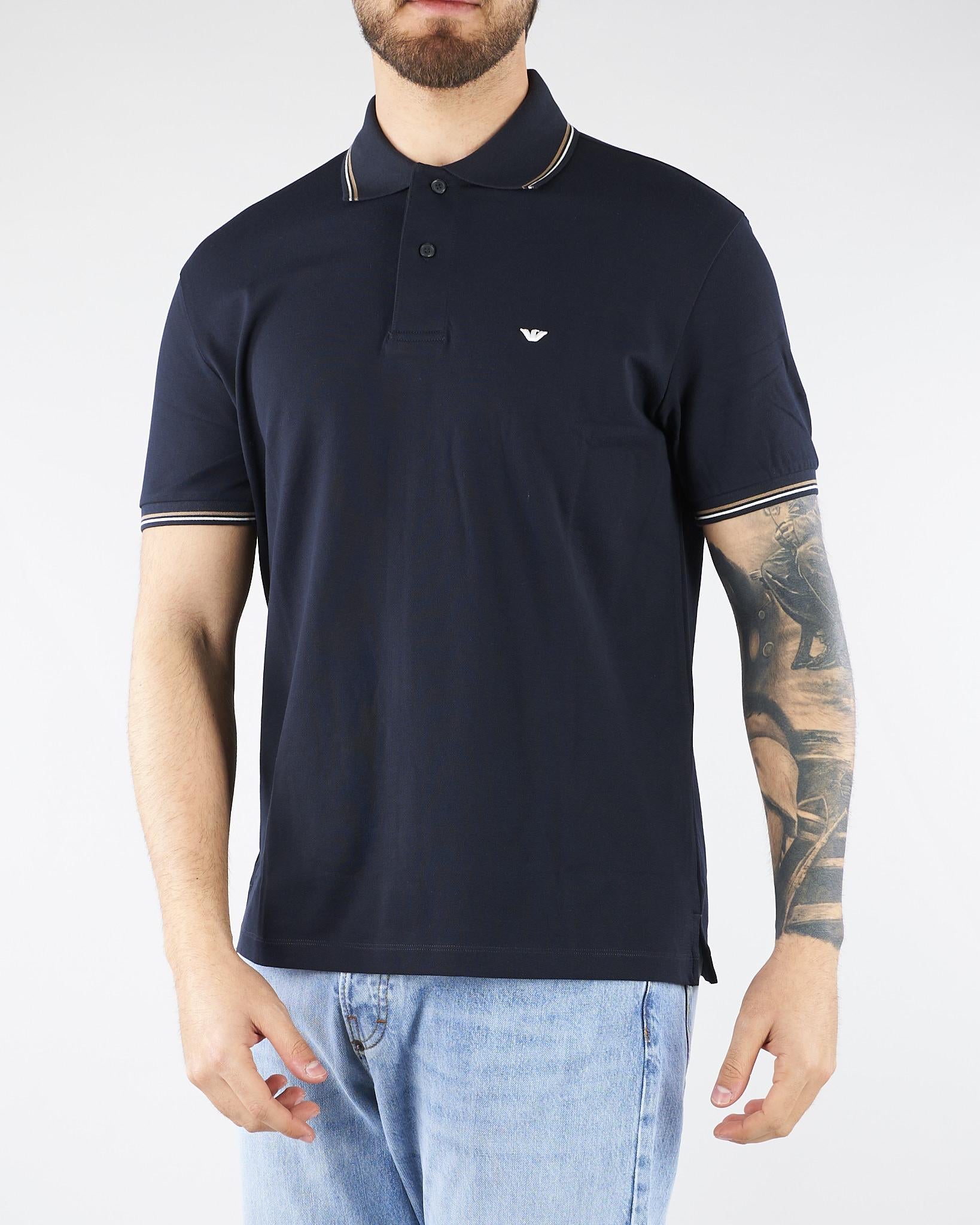 Polo Blu in piquet con logo EM004607AF23090 UB118 EMPORIO ARMANI 