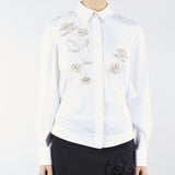 Camicia Bianco in popeline di cotone con ricami floreali