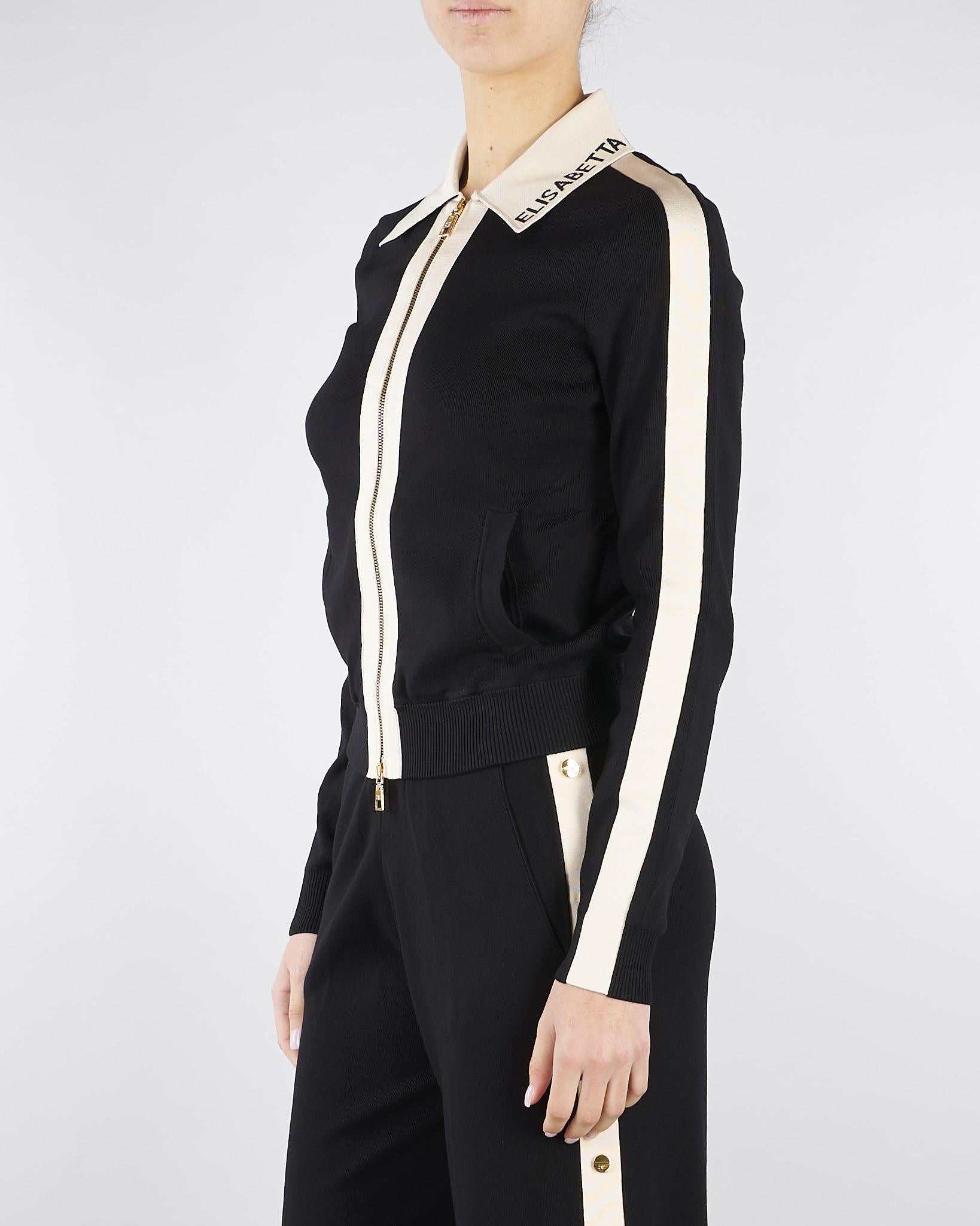 Giacca Nero-Burro in maglia con bande in viscosa lucida MK66S61E2 685 ELISABETTA FRANCHI 