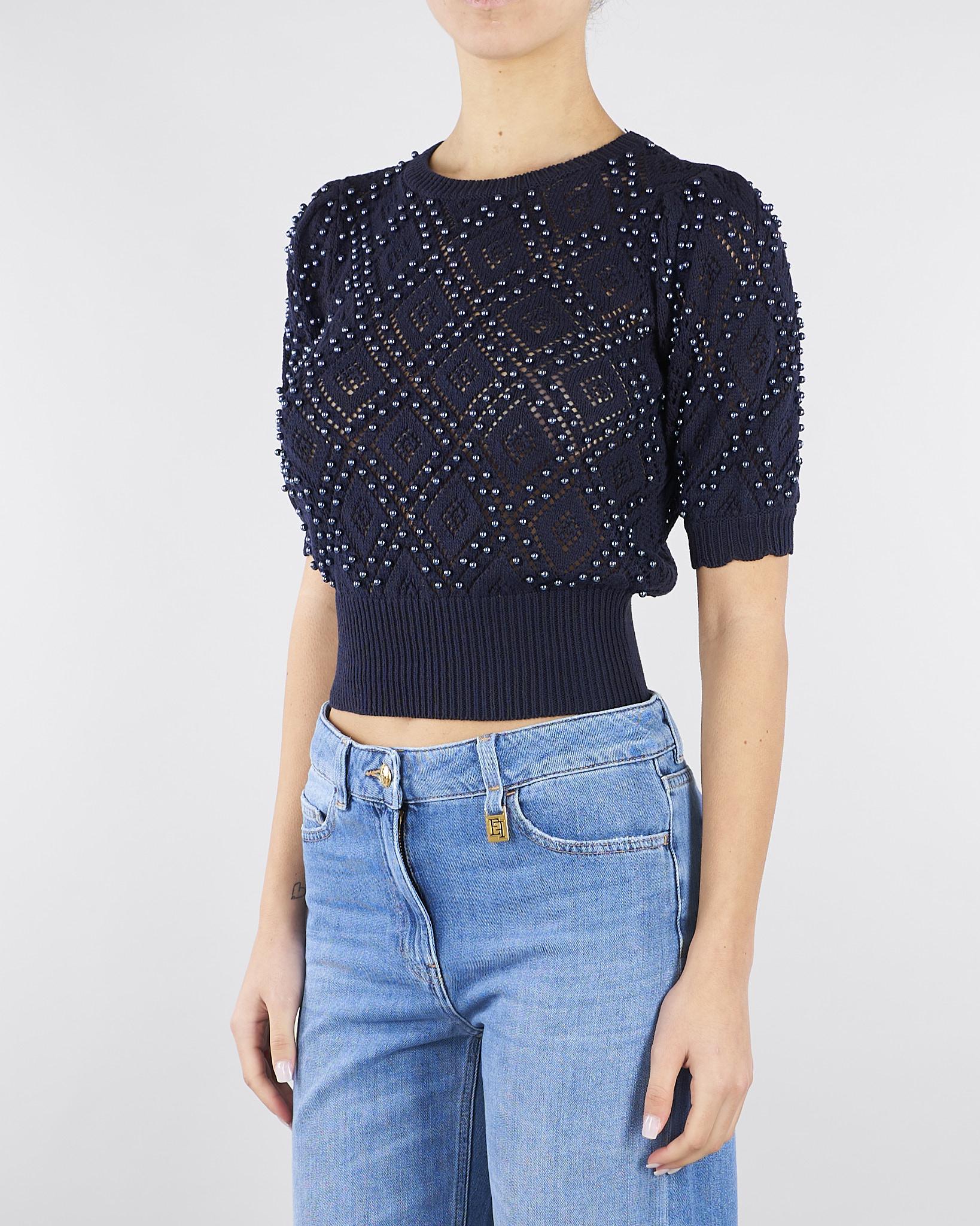 Maglia jacquard Blu con perle all over TP3201 13172 TWIN SET 