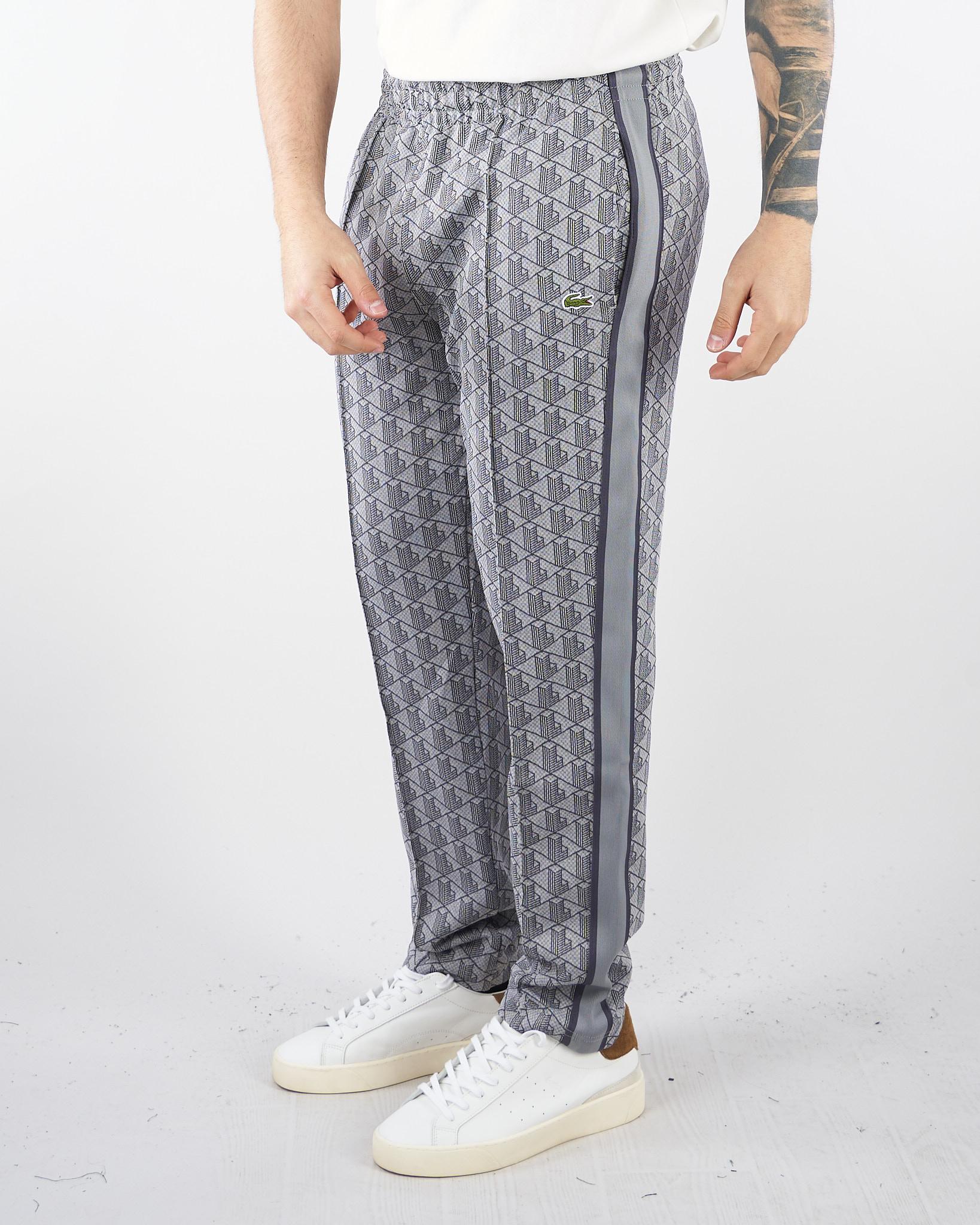 Pantalone Grigio in felpa jacquard monogram con logo XH1440 41I LACOSTE 