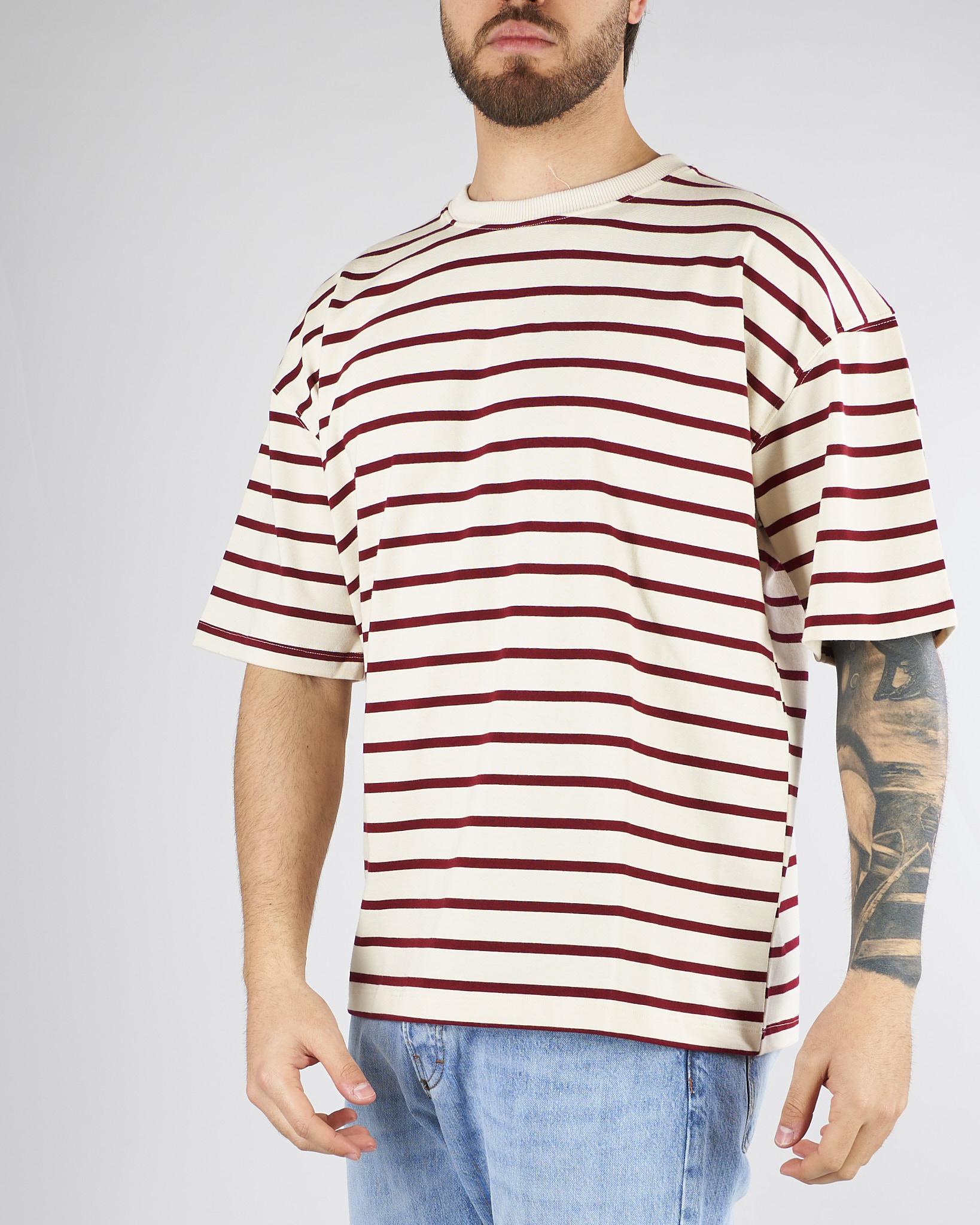 T-shirt Panna-Rosso a righe Relaxed fit B6AB0013 36A AMARANTO 