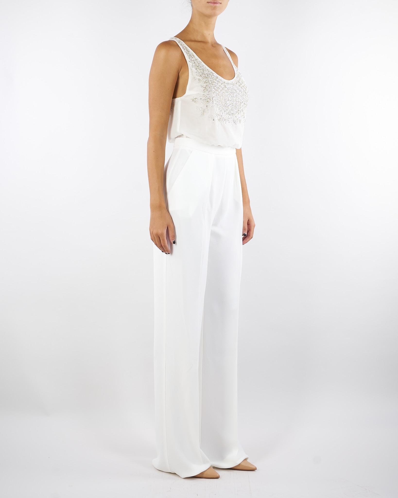 Tuta Avorio in georgette e crêpe con cristalli TU06357E2 360 ELISABETTA FRANCHI 