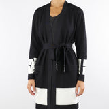 Cardigan Nero-Milk  in viscosa con bande lucide MK02S56E2 EF3 ELISABETTA FRANCHI 