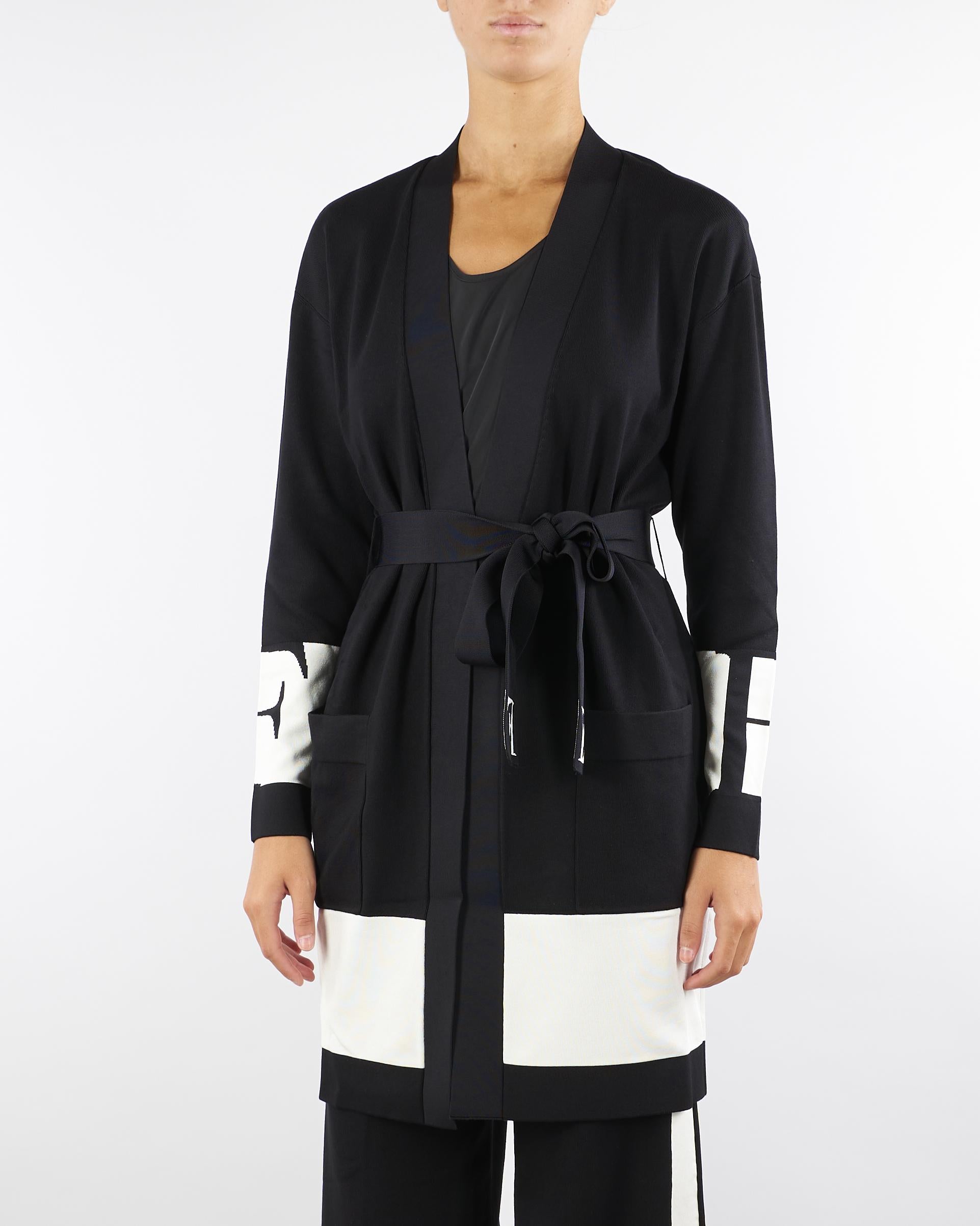 Cardigan Nero-Milk  in viscosa con bande lucide MK02S56E2 EF3 ELISABETTA FRANCHI 