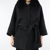 Cappotto Nero in pura lana e cashmere con inserti in vera pelliccia AL407 99 ATELIER LEGORA 