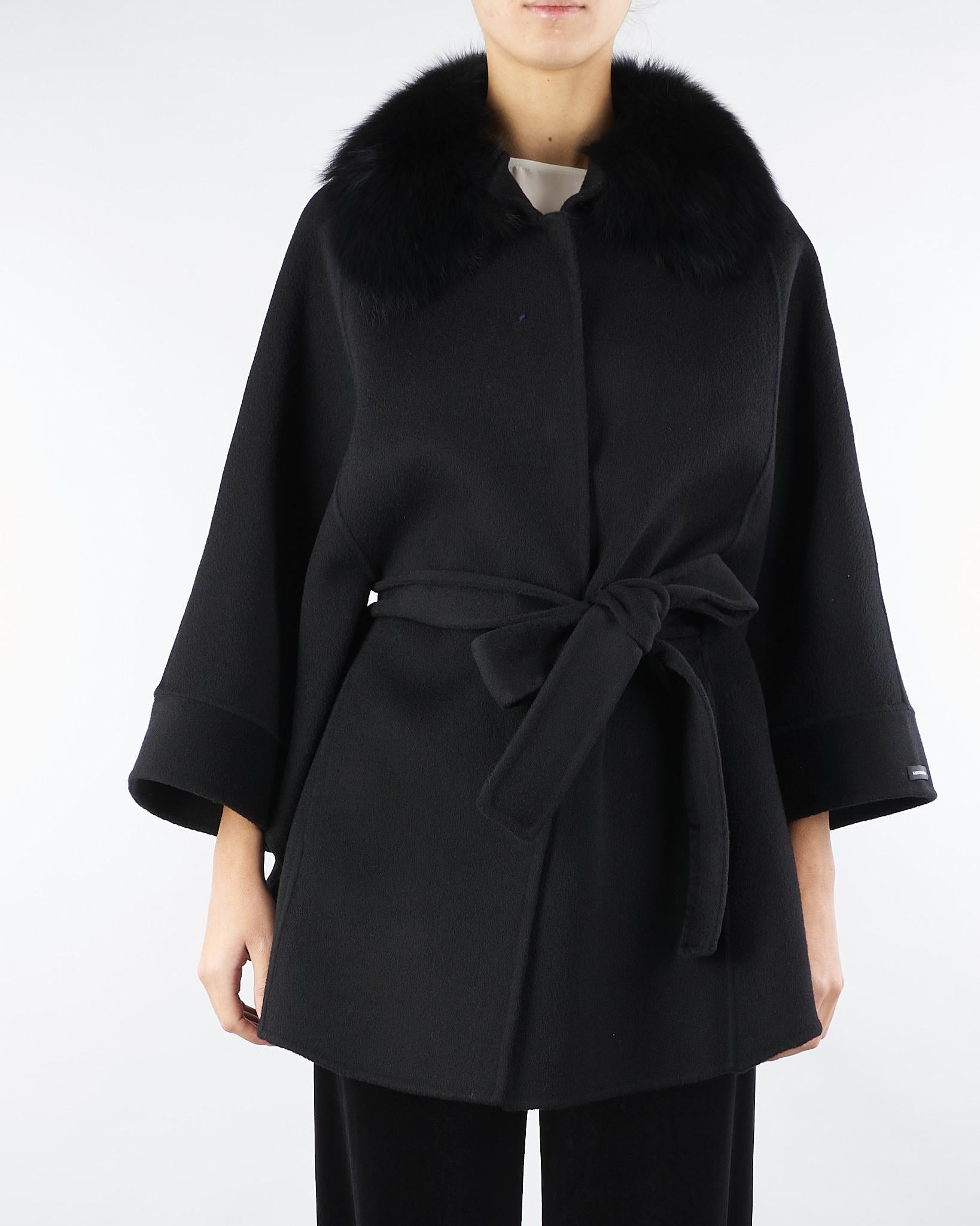 Cappotto Nero in pura lana e cashmere con inserti in vera pelliccia AL407 99 ATELIER LEGORA 