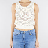 Top Burro in maglia a losanghe con perle TP3202 59 TWIN SET 