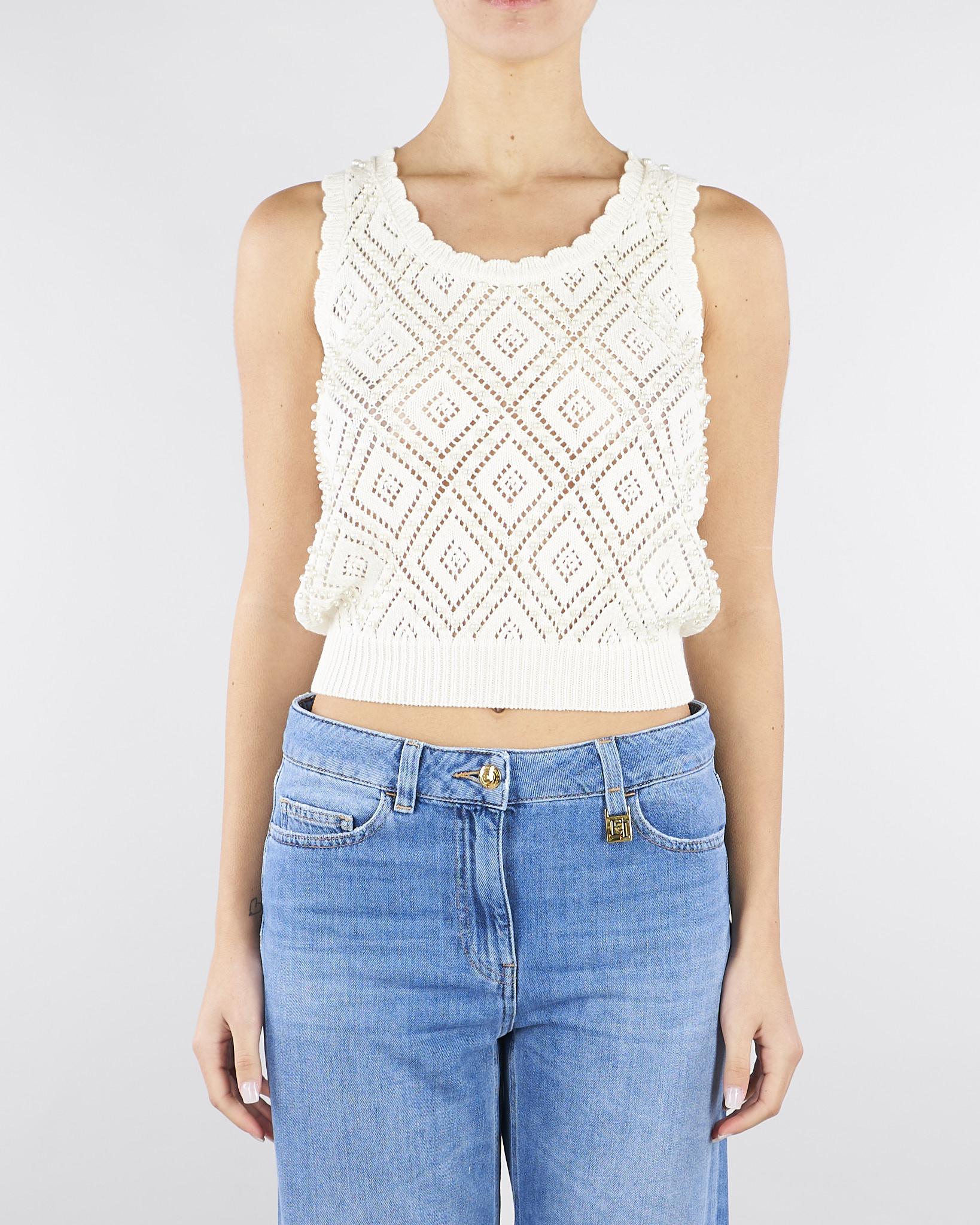 Top Burro in maglia a losanghe con perle TP3202 59 TWIN SET 