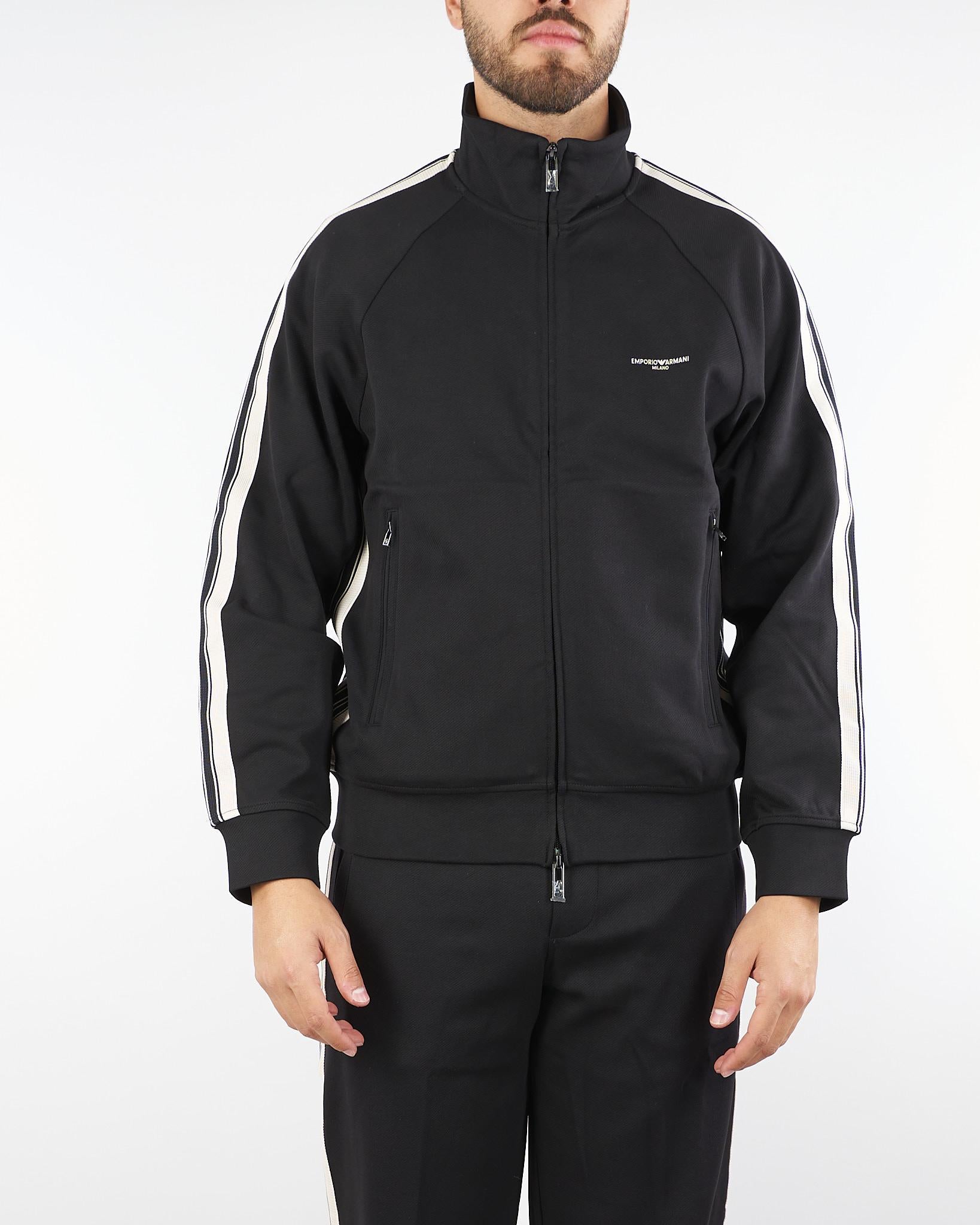Felpa Nero full zip in jersey con bande a contrasto EM002872AF134880 UC001 EMPORIO ARMANI 