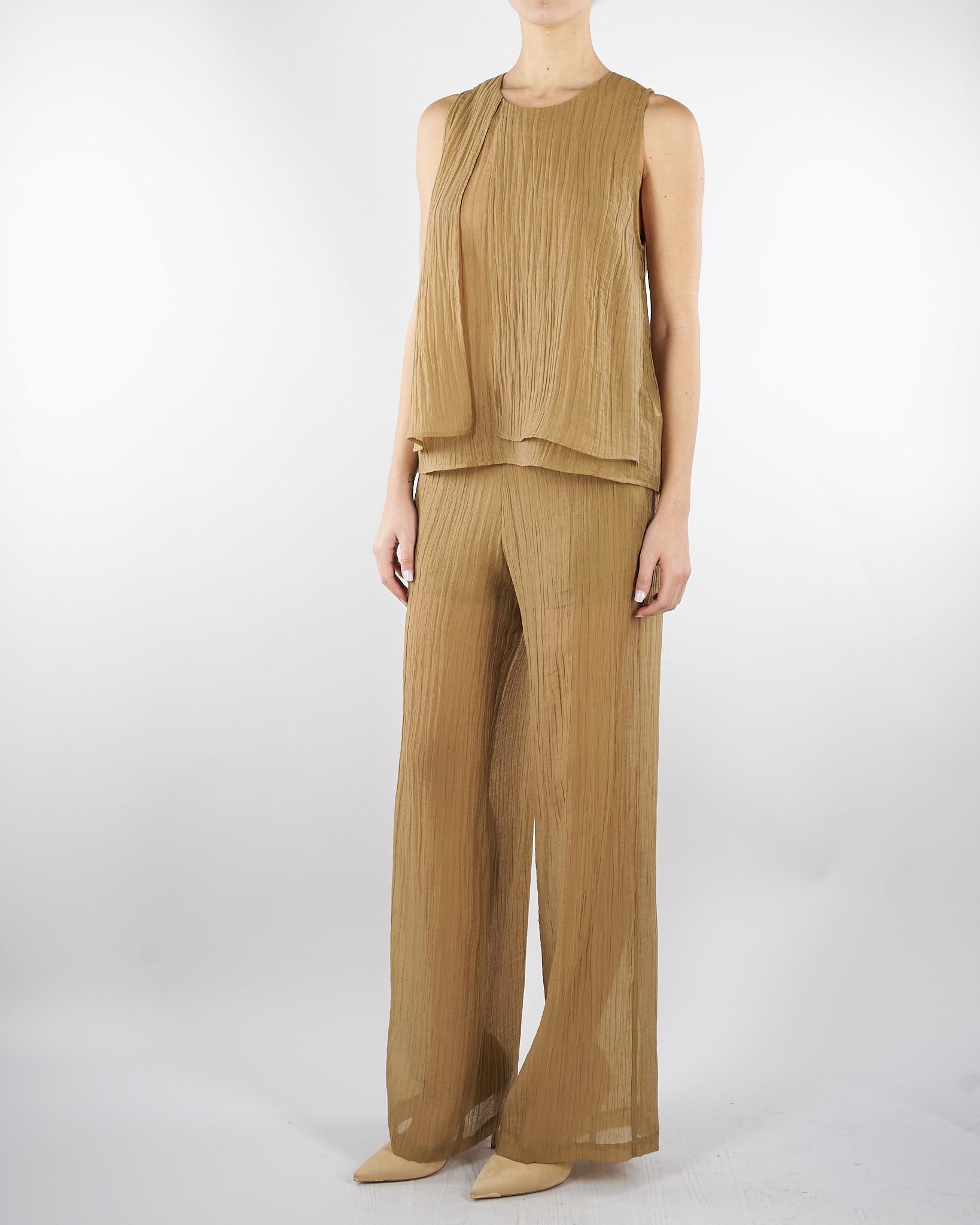 Top Tabacco smanicato in voile unito stropicciato TO0201460238 024 SEVENTY 