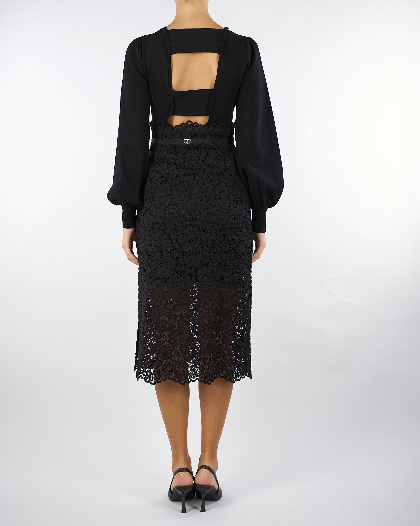 Abito Nero longuette in maglia e pizzo TP3030 6 TWIN SET 