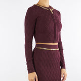 Cardigan Merlot in maglia a rombi con dettaglio gioiello MK29B56E2 EA4 ELISABETTA FRANCHI 