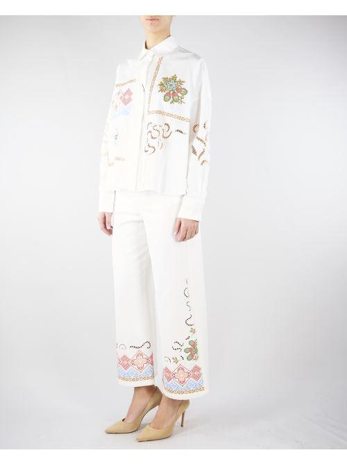 Pantalone bianco in bull di cotone con ricami WKDADUNCO 9 MAX MARA WEEKEND 