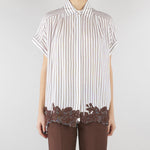 Camicia Bianco-Marrone a righe con ricami floreali D48EK036ES2 MFB25 ERMANNO BY ERMANNO SCERVINO 
