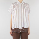 Camicia Bianco-Marrone a righe con ricami floreali D48EK036ES2 MFB25 ERMANNO BY ERMANNO SCERVINO 