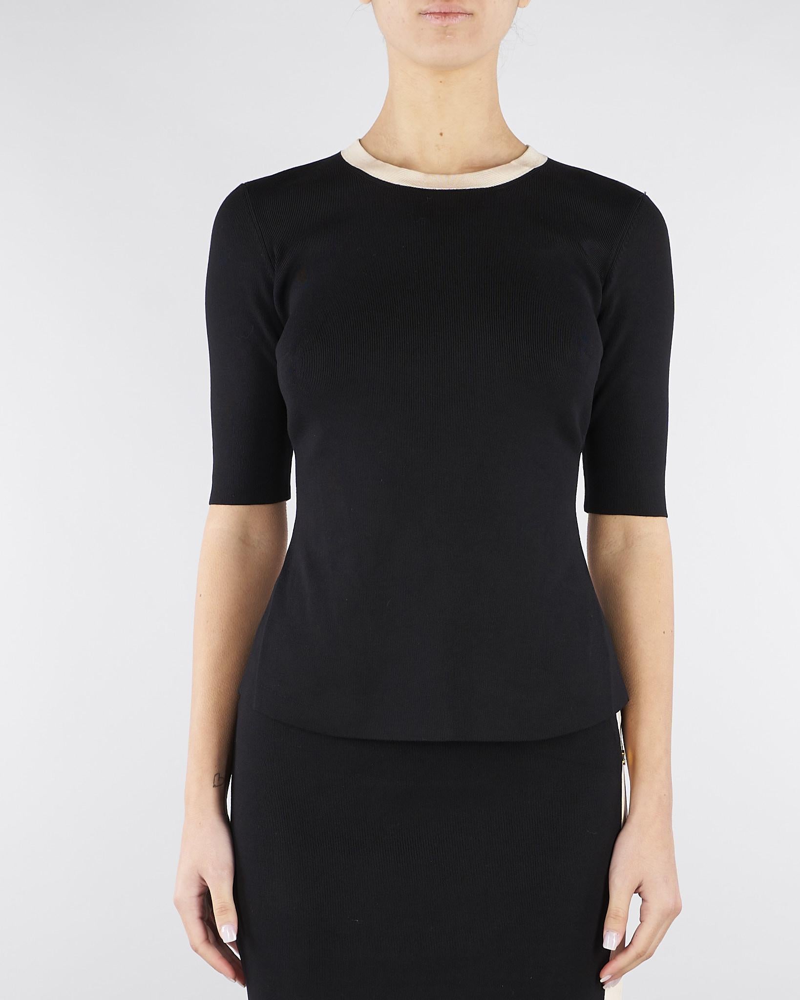 Top Nero-Burro in maglia con bande in viscosa lucida MK67S61E2 685 ELISABETTA FRANCHI 