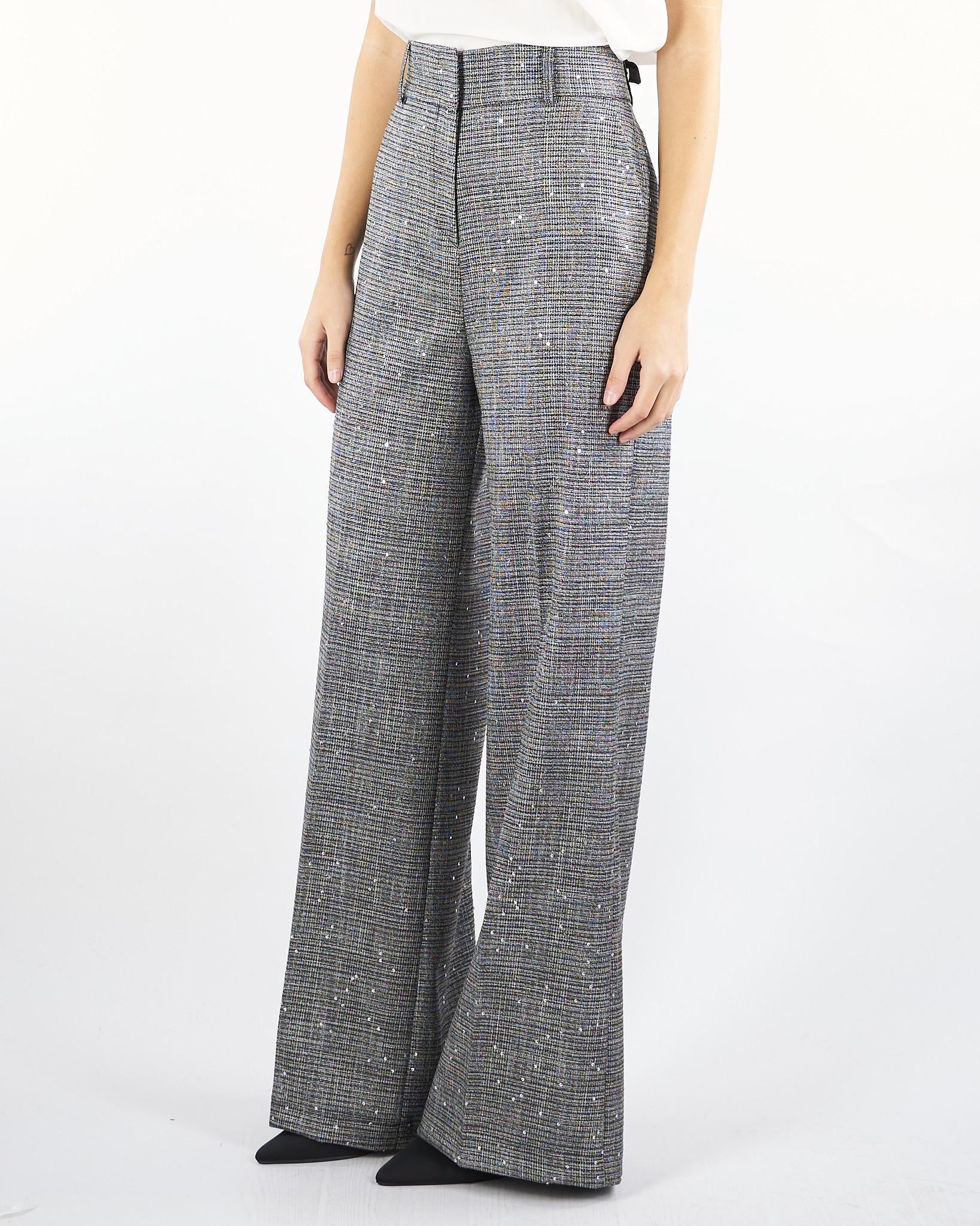 Pantalone Bianco-Nero microfantasia con paillettes ACTPA024PA3020 00 ACTUALEE 