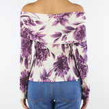 Maglia a fantasia Panna-Viola con scollo a barca TP3620 12785 TWIN SET 