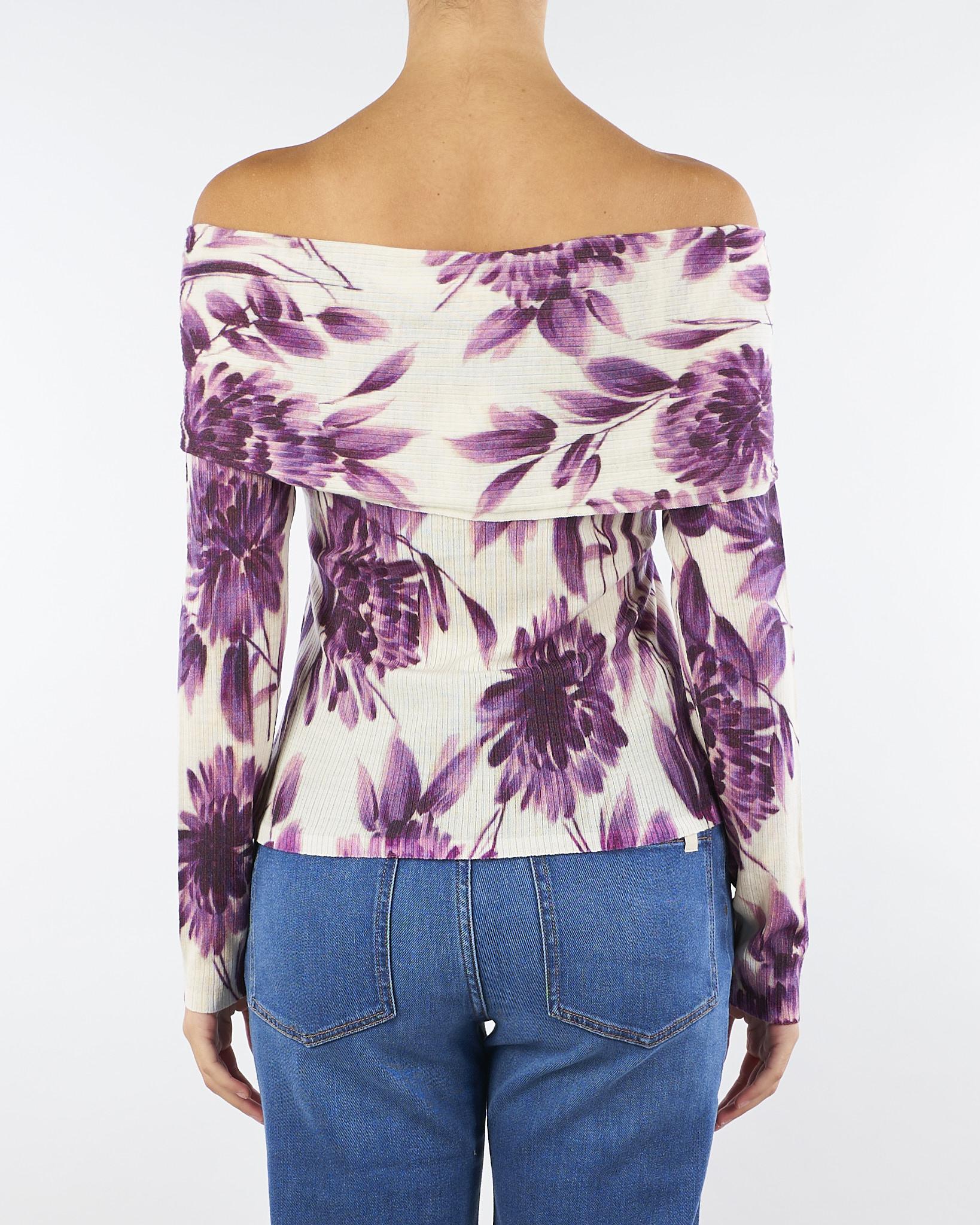 Maglia a fantasia Panna-Viola con scollo a barca TP3620 12785 TWIN SET 