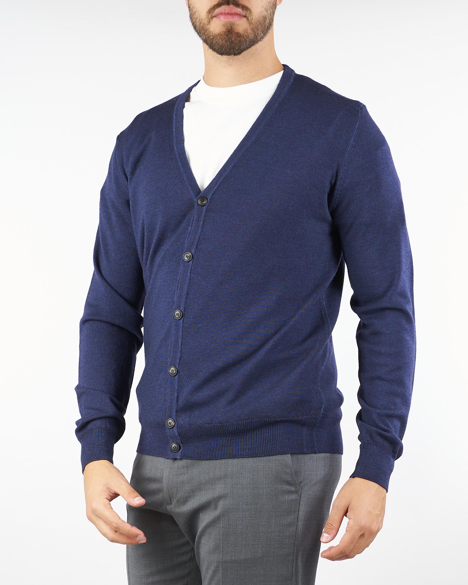 Cardigan Blu in pura lana merinos 86613 402 JEORDIE'S 