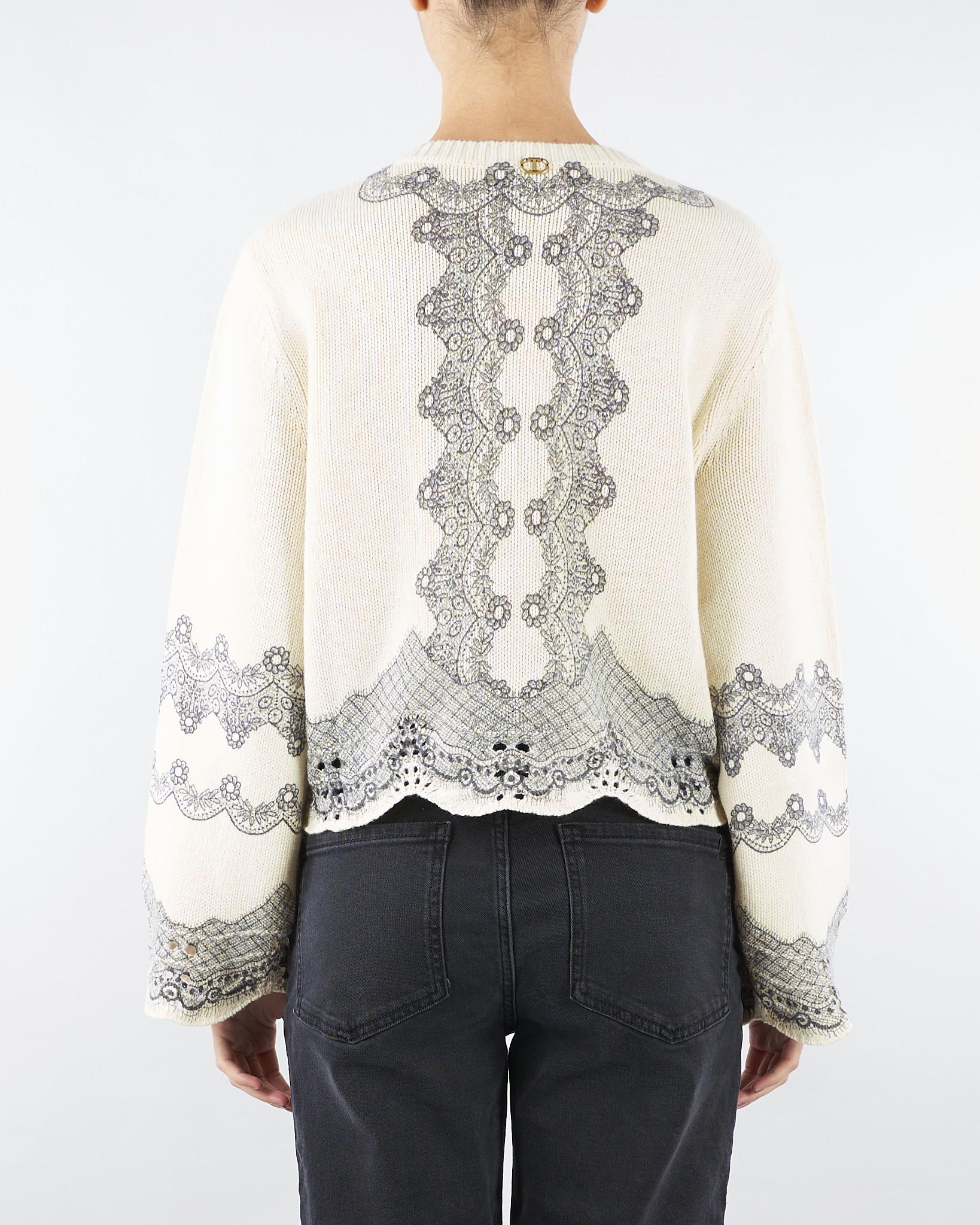 Maglia Panna-Nero in misto lana con stampa piazzata TT3480 13040 TWIN SET 