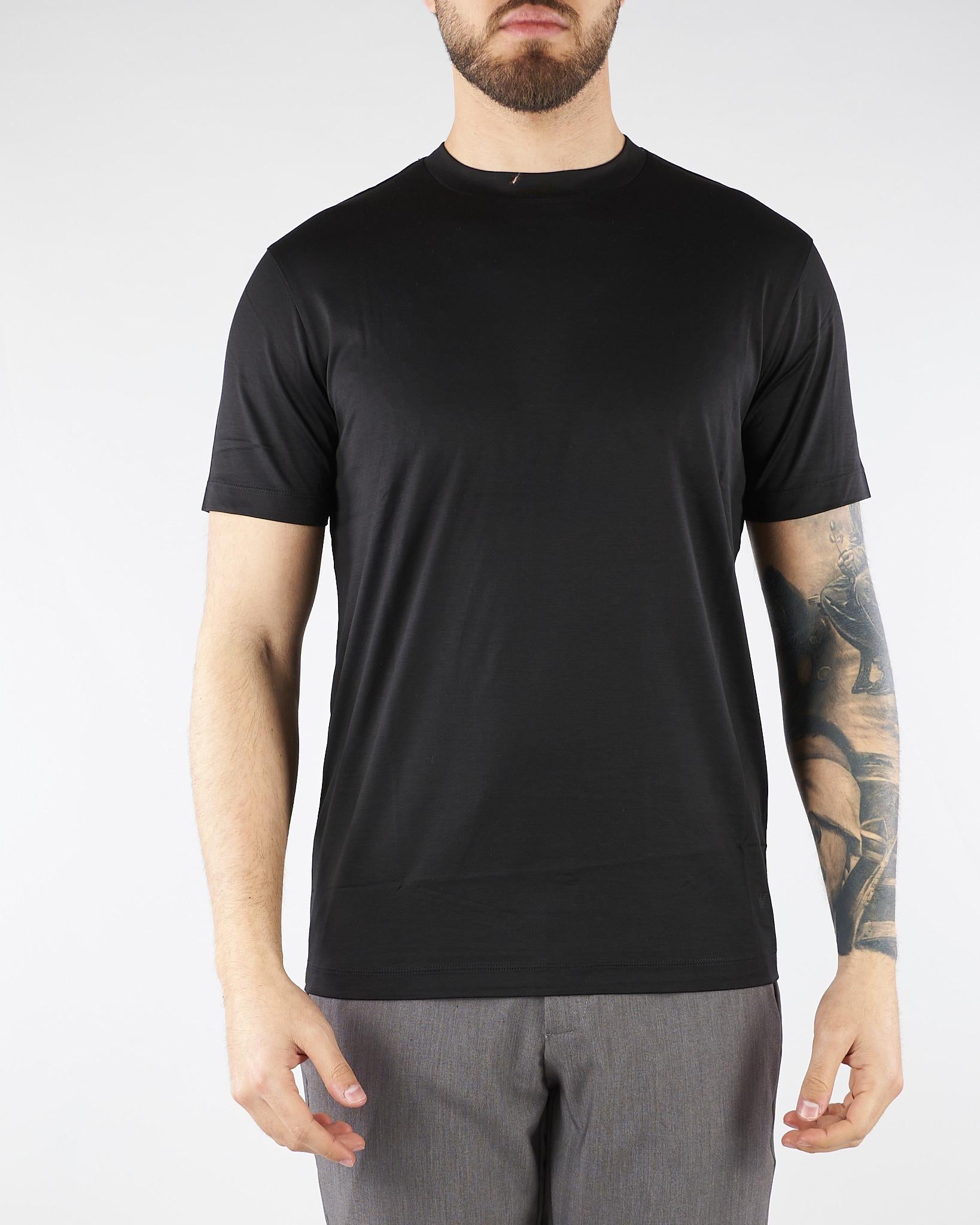 T-shirt Nero in misto lyocell e cotone con logo al fondo EM006691AF10017 UC001 EMPORIO ARMANI 