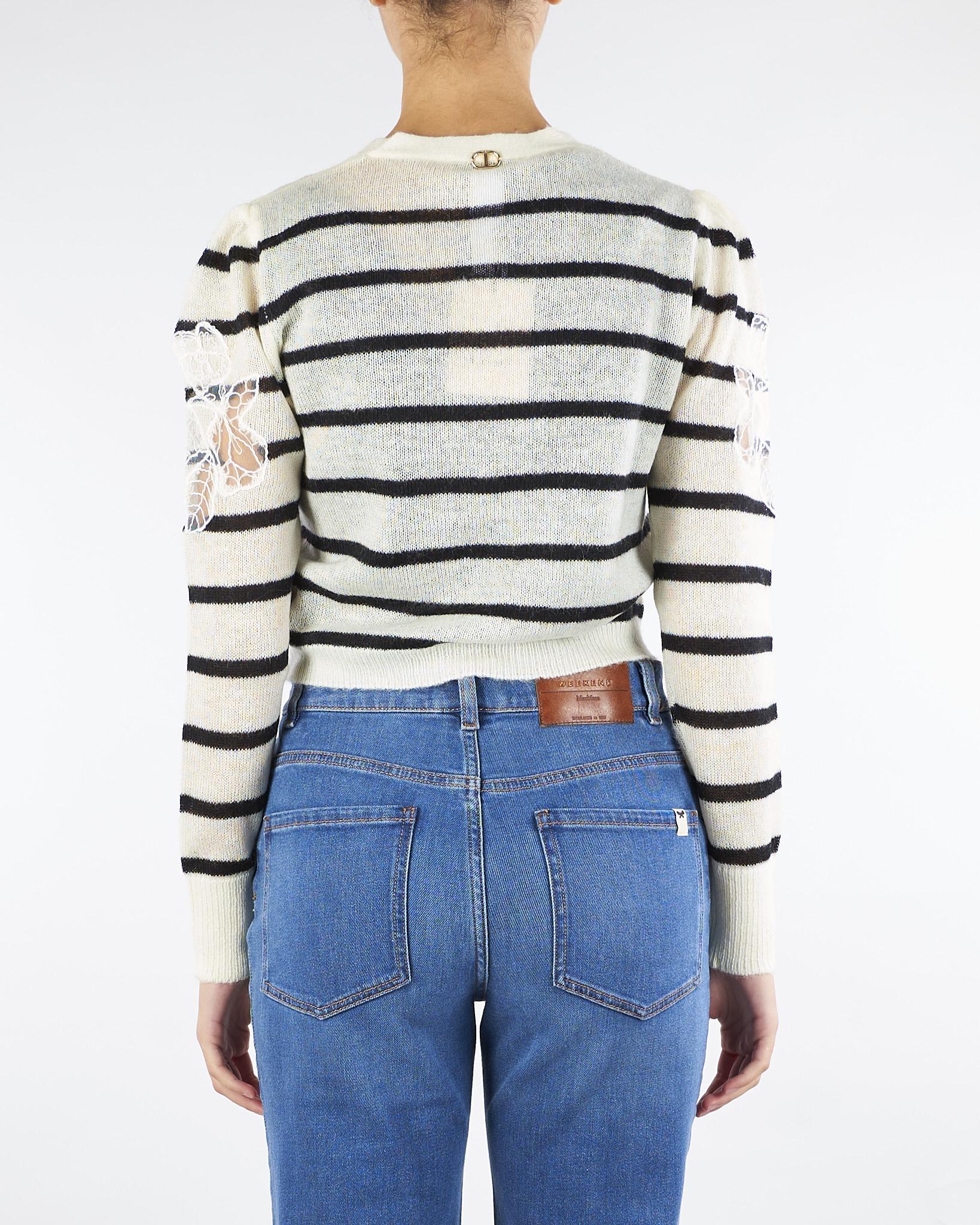 Cardigan Panna-Nero in misto mohair con pizzo TP3250 12755 TWIN SET 