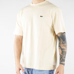 T-shirt Crema in cotone con logo TH7318 056 LACOSTE 