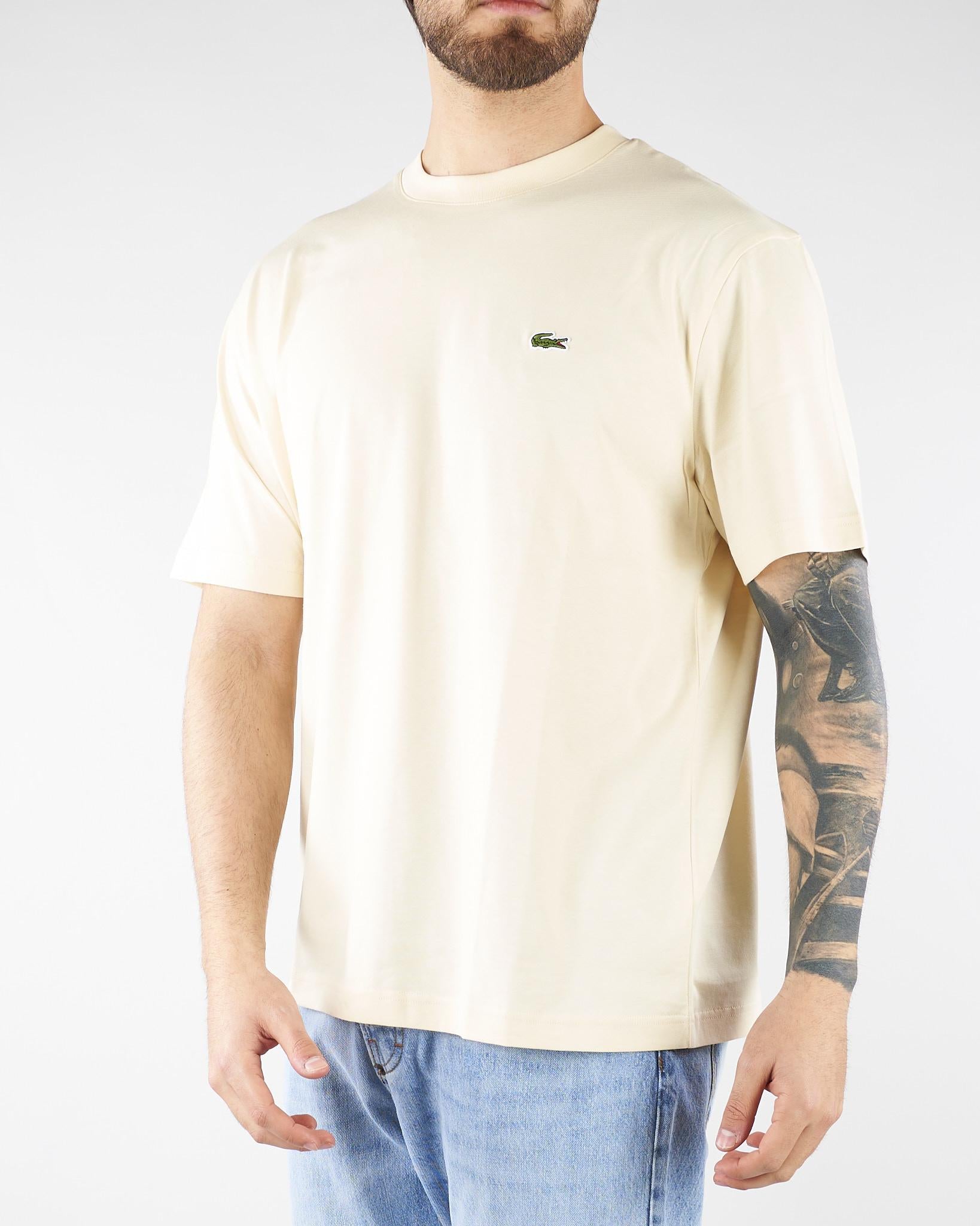 T-shirt Crema in cotone con logo TH7318 056 LACOSTE 