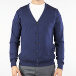 Cardigan Blu in pura lana merinos 86613 402 JEORDIE'S 