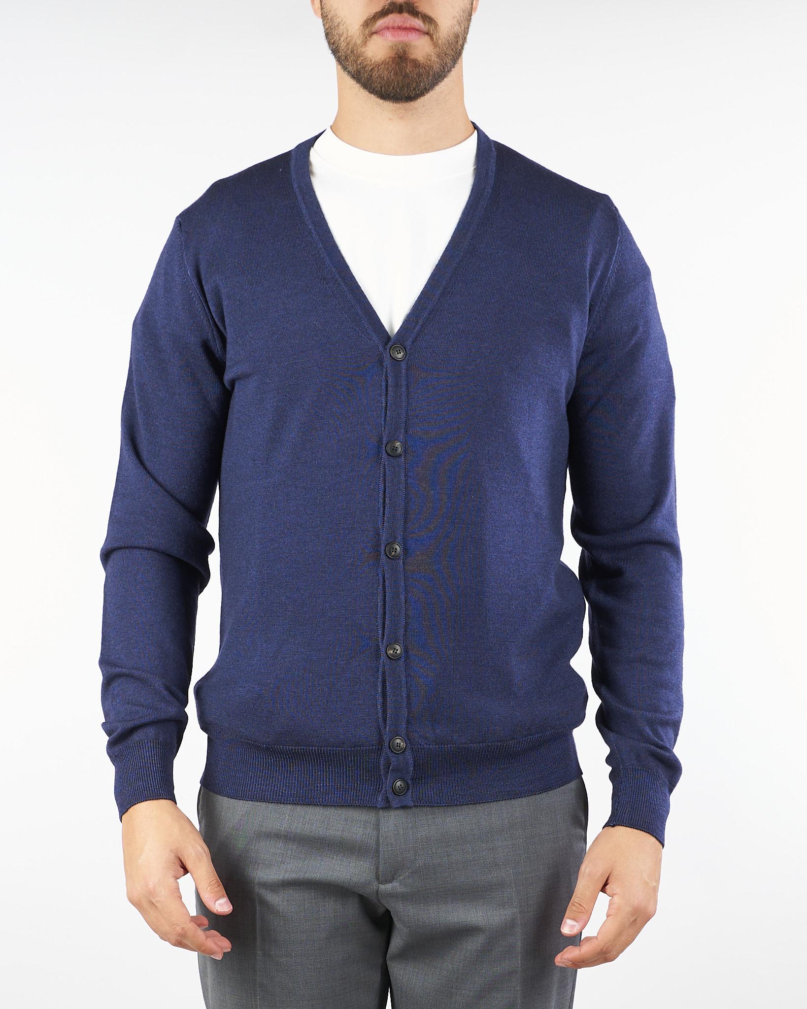 Cardigan Blu in pura lana merinos 86613 402 JEORDIE'S 